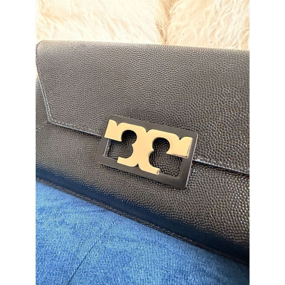 Tory Burch Black Leather Clutch with Gold Logo Turnlock - Picture 6 of 6